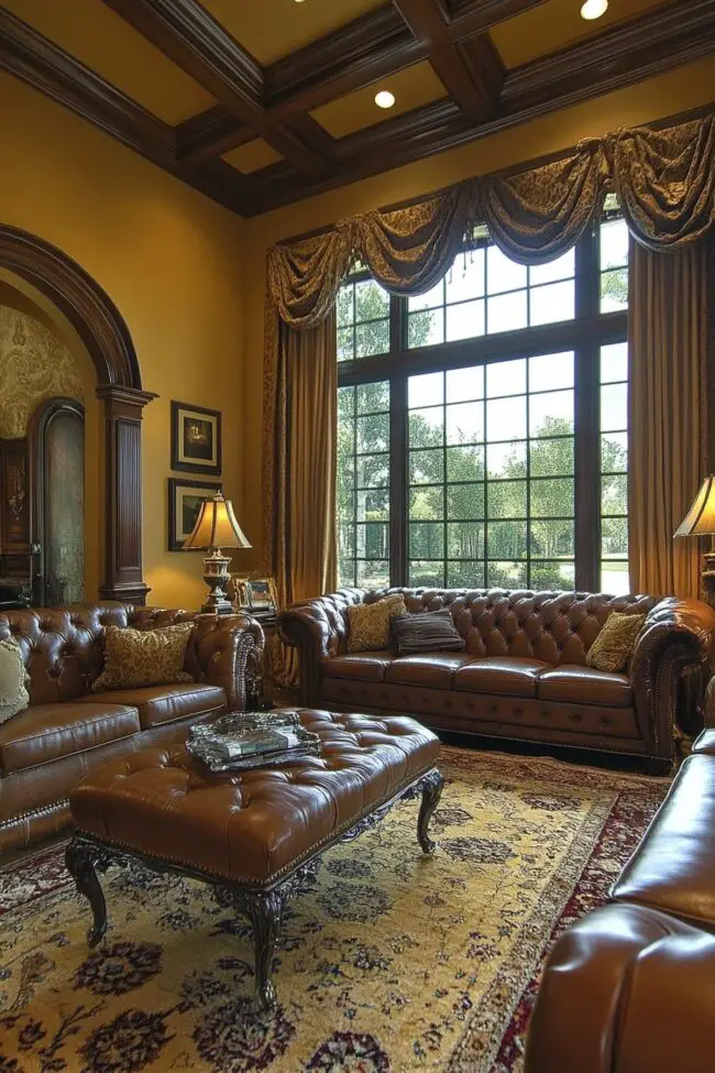 Rich Leather and Woodwork Living Room