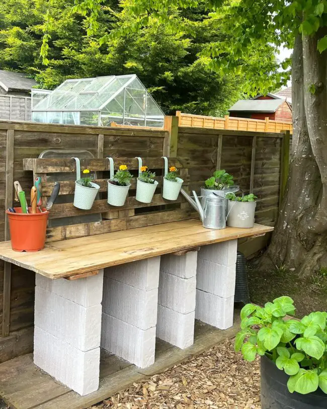 DIY Cinder Block Potting Bench