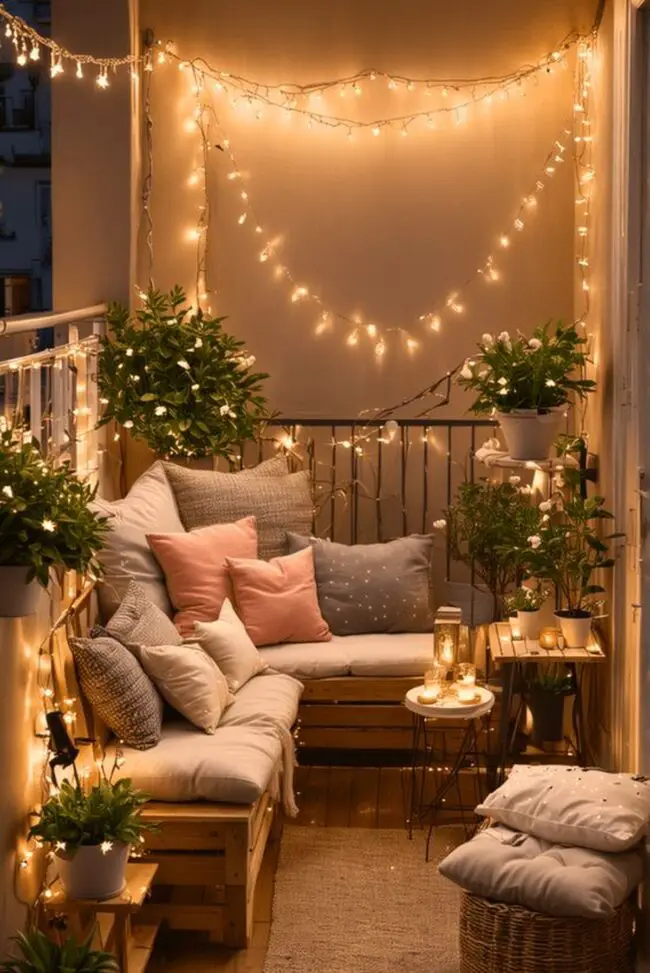 Enchanting String Lights for a Welcoming Balcony