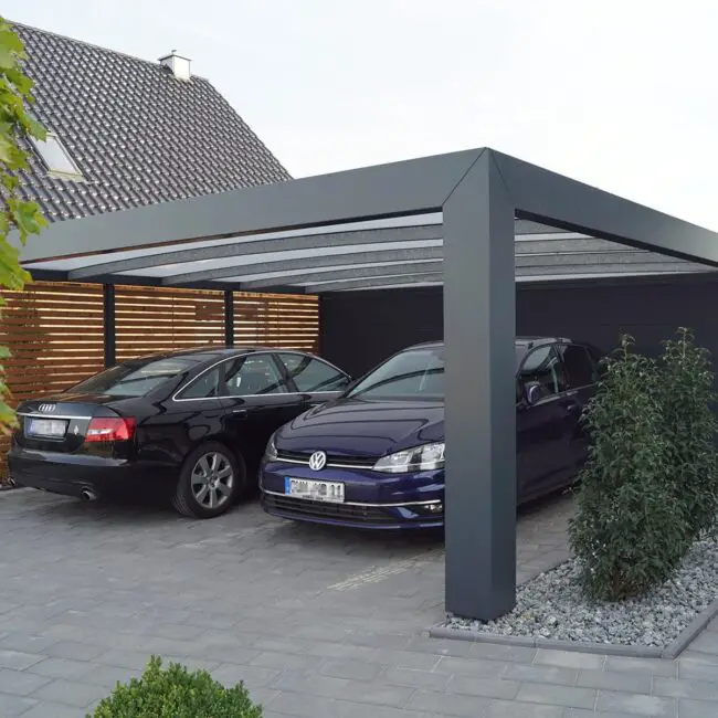 Dual Carport Accented With Wooden Paneling