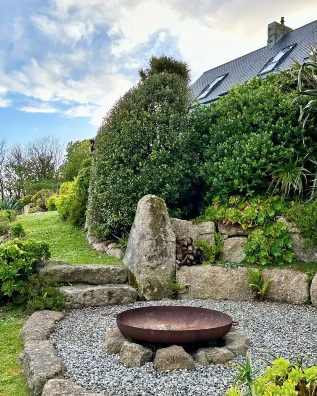 Inviting Firepit Framed by Rustic Stone