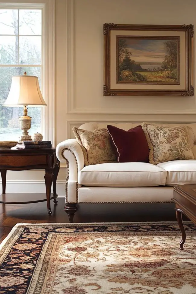 Richly Furnished Traditional Living Room Charm