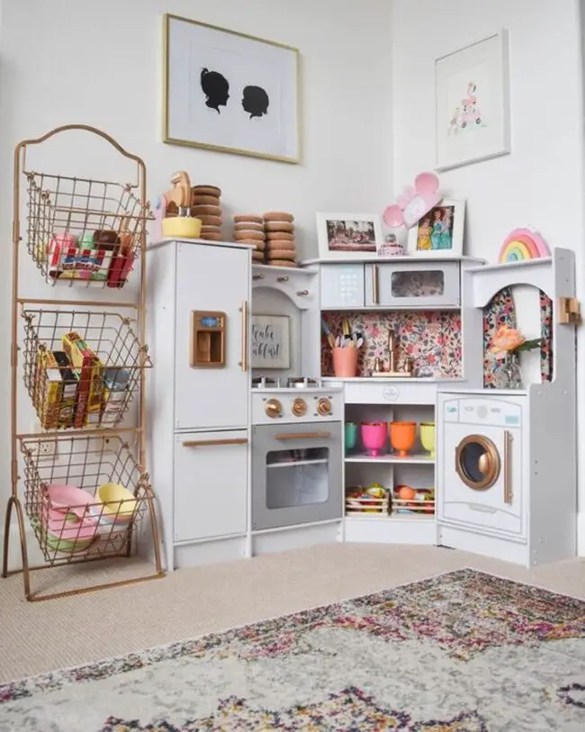 Chic Kitchen Play Area with Metal Organizer