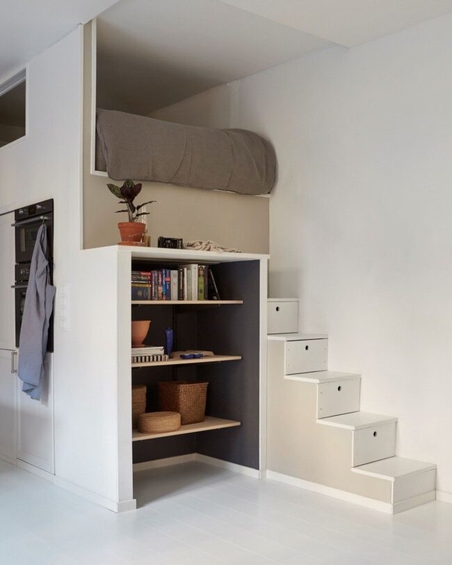 Loft Bed with Integrated Shelf Storage