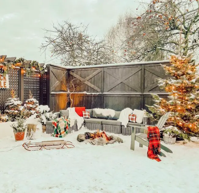 A Cozy Outdoor Lounge with Holiday Touches