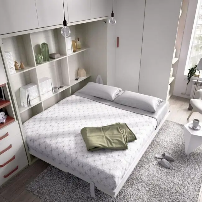 Space-Saving Wall Bed with Hidden Storage Compartments