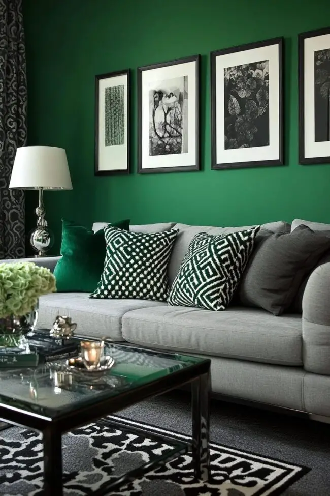 Emerald Backdrop with Gray Sofa Charm