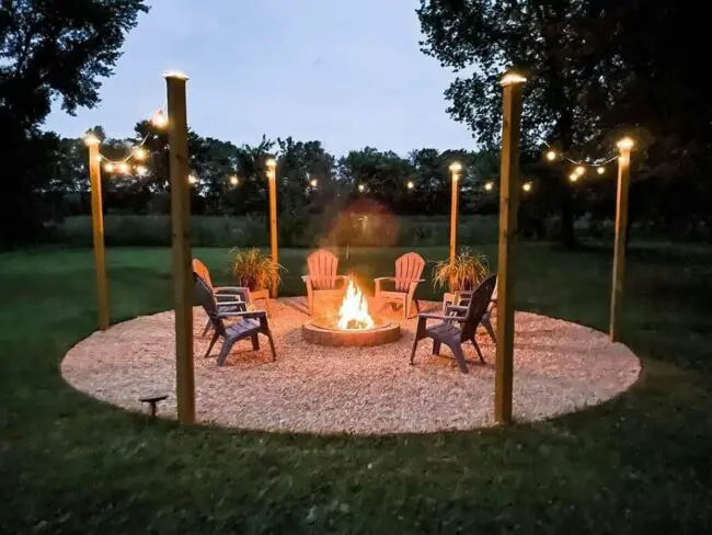 Community Fire Pit with String Lights