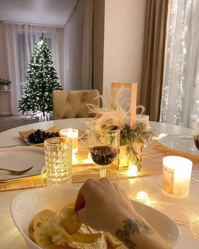 An Intimate Dining Space with a Festive Glow