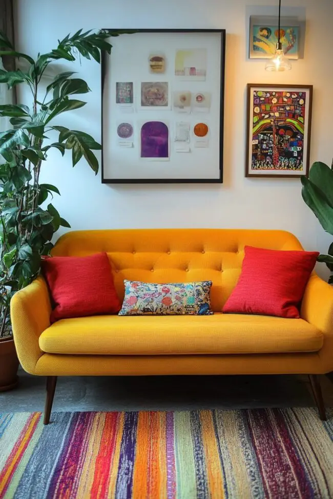 Bold Yellow Sofa with Eclectic Accents