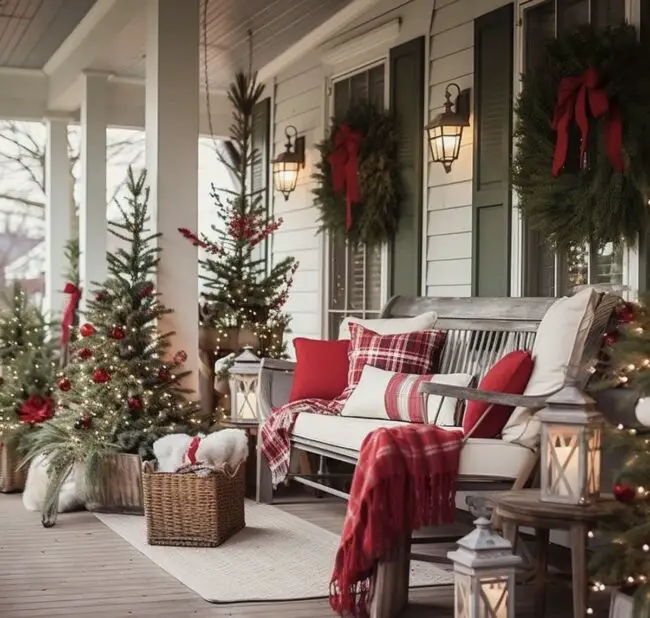 A Farmhouse Porch with Festive Decor