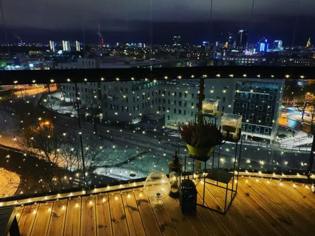 A Festive City Balcony with Holiday Cheer