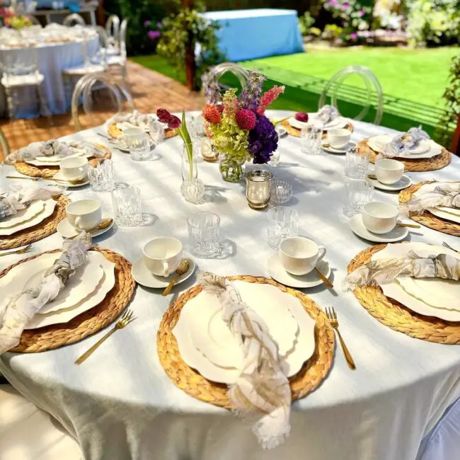 Stylish Round Table Featuring Woven Placemats