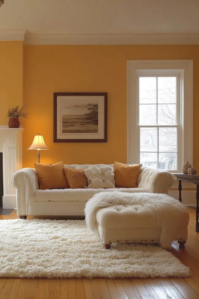 Sunlit Yellow Walls with Plush White Sofa