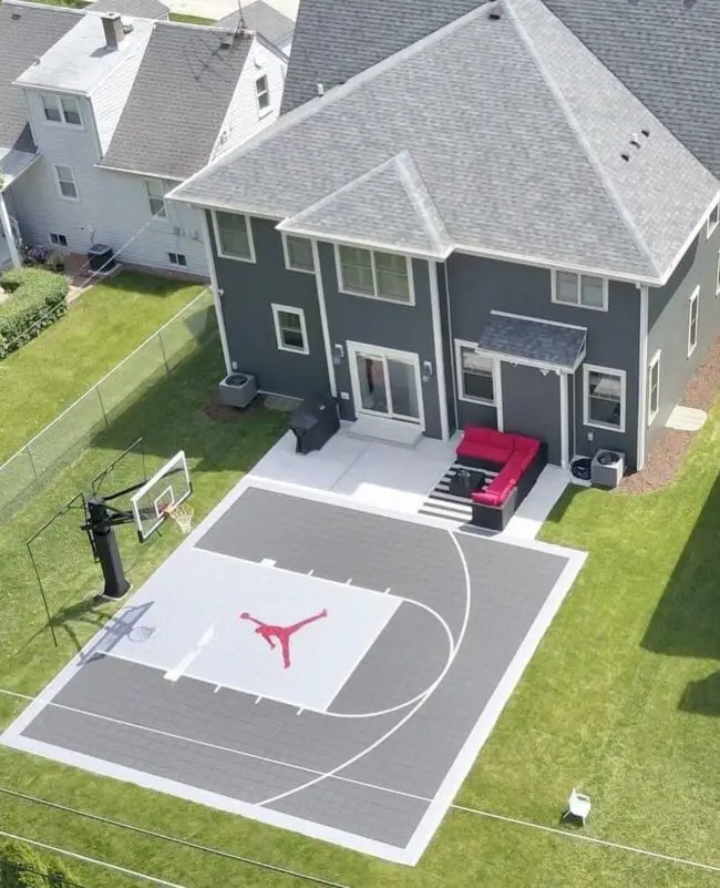 Chic Black and Grey Court Featuring a Bold Red Logo