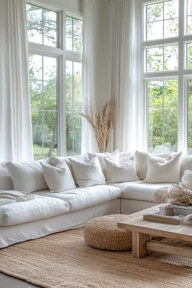 Inviting White Sofa with Earthy Accents