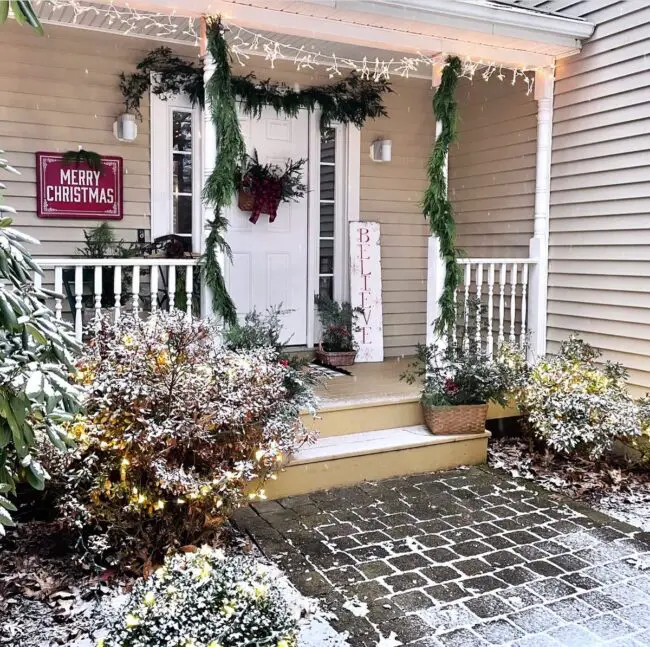 A Festive Front Porch with a Classic Holiday Look