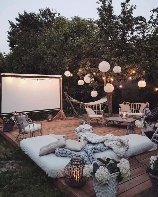 Chic Bohemian Patio with Projector Display