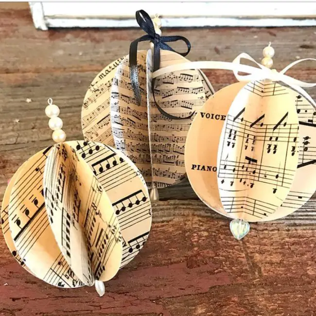 Vintage Sheet Music Turned into Ornaments