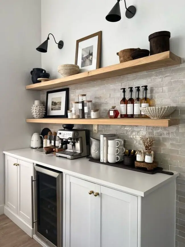 Stylish Coffee Nook with Floating Shelves