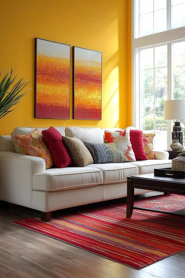 Cheerful Yellow Walls with Plush Comfort