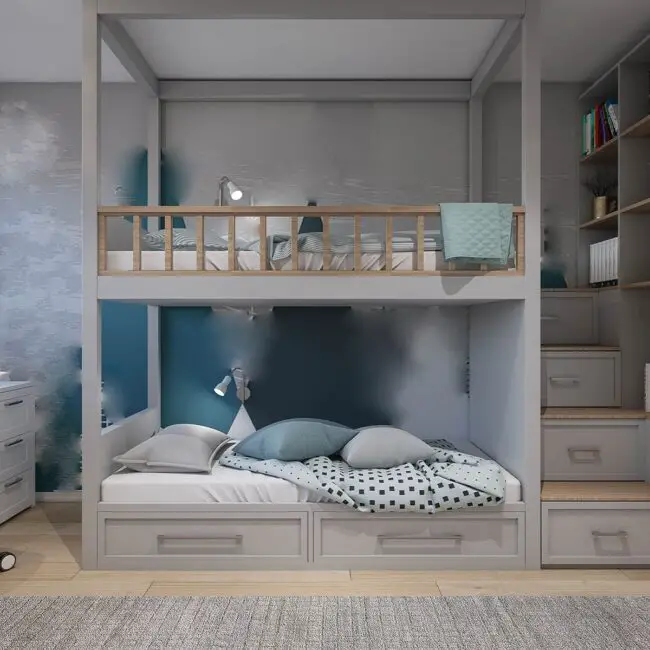 Stylish Gray Bunk Bed with Storage