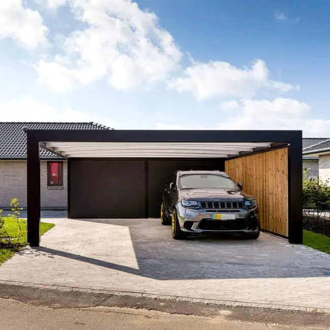 Modern Carport With Horizontal Wooden Slats