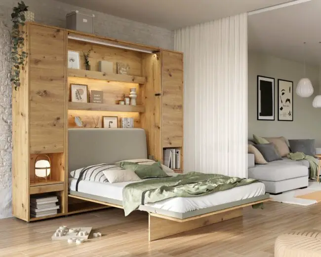 Modern Wall Bed with Functional Shelving