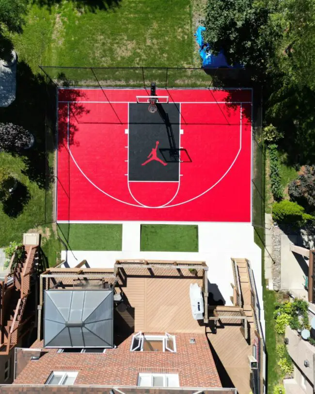 Striking Aerial View of a Bold Red and Black Court