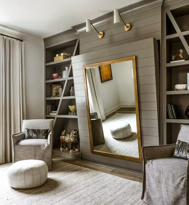 Murphy Bed Enhanced by Mirror Accents and Shelving