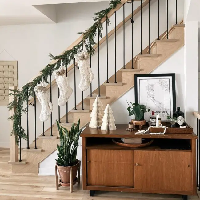 A Garland-Wrapped Staircase for Christmas Cheer