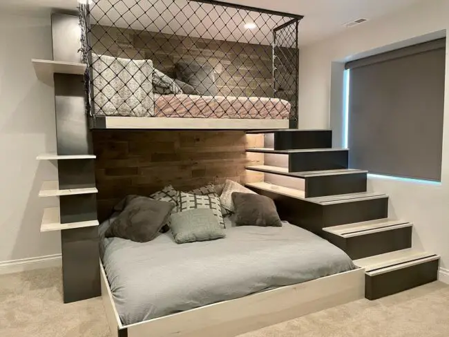 Custom Industrial Bunk Bed with Stairs