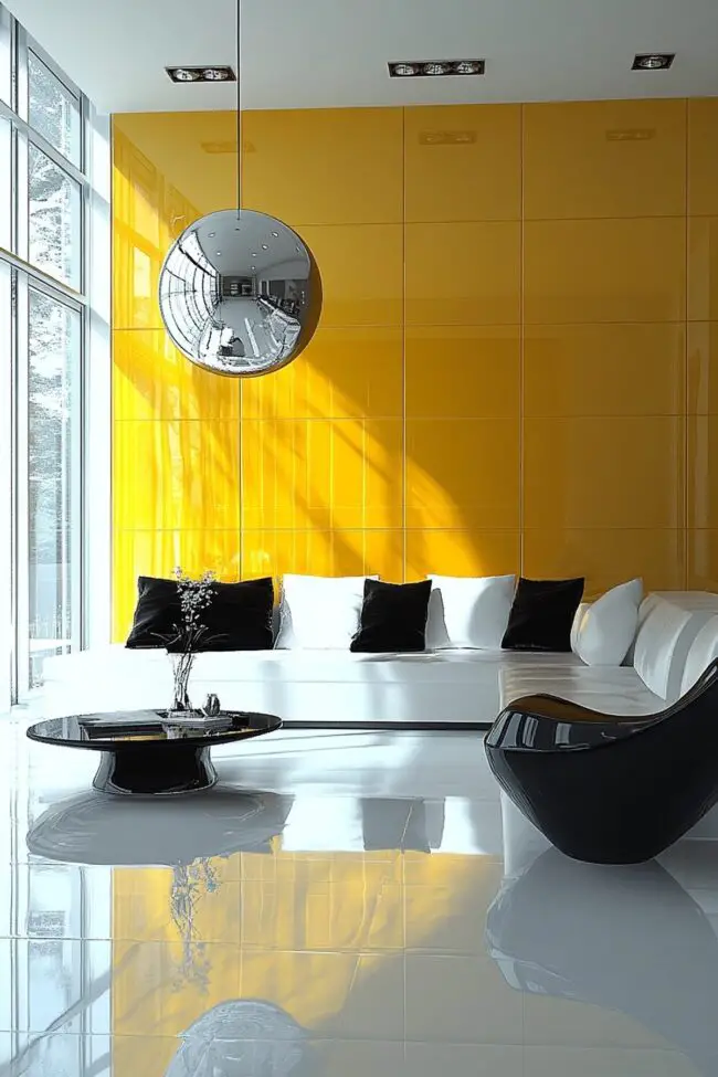 Sunlit Yellow Walls with Modern Curves