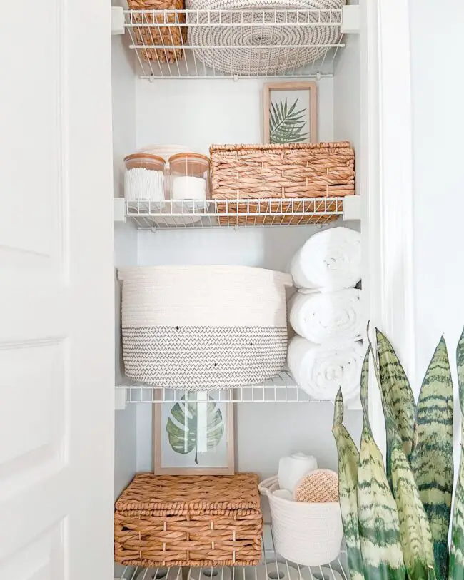 Botanical Accents in Linen Storage