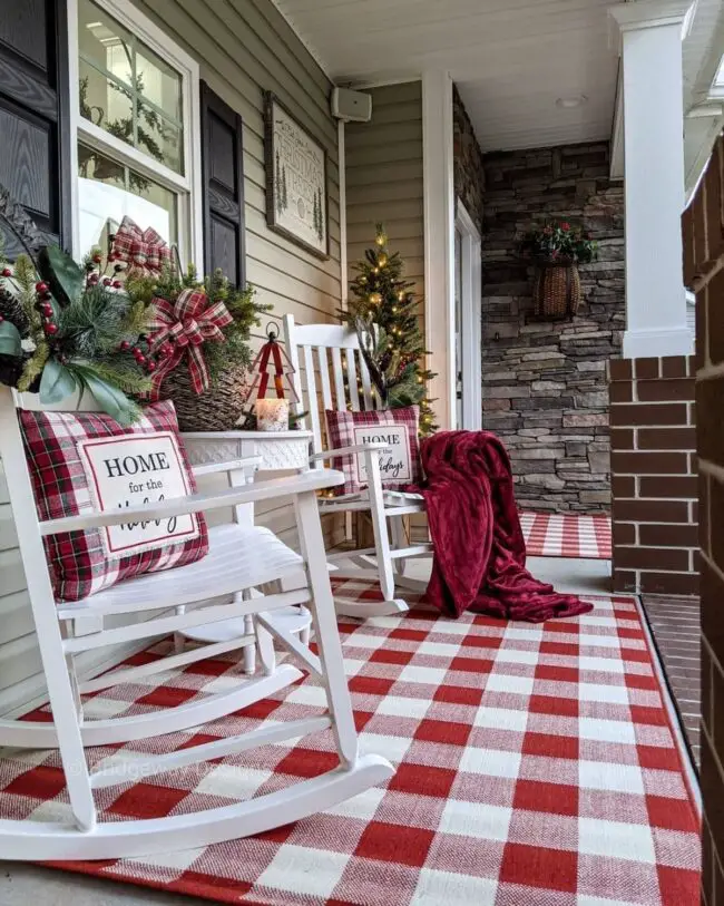 A Cozy Country Porch with Holiday Warmth