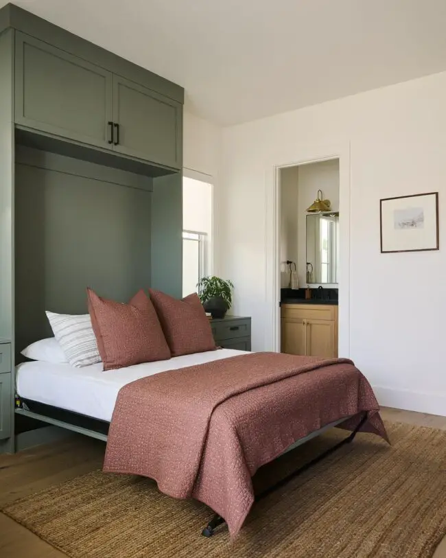 Inviting Green Murphy Bed Designed for Guest Rooms