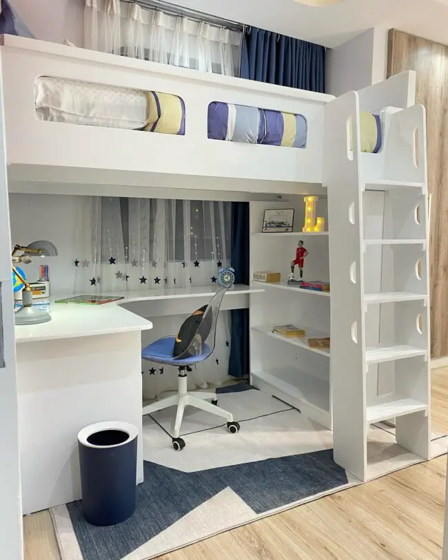 White Loft Bed with Dedicated Study Section