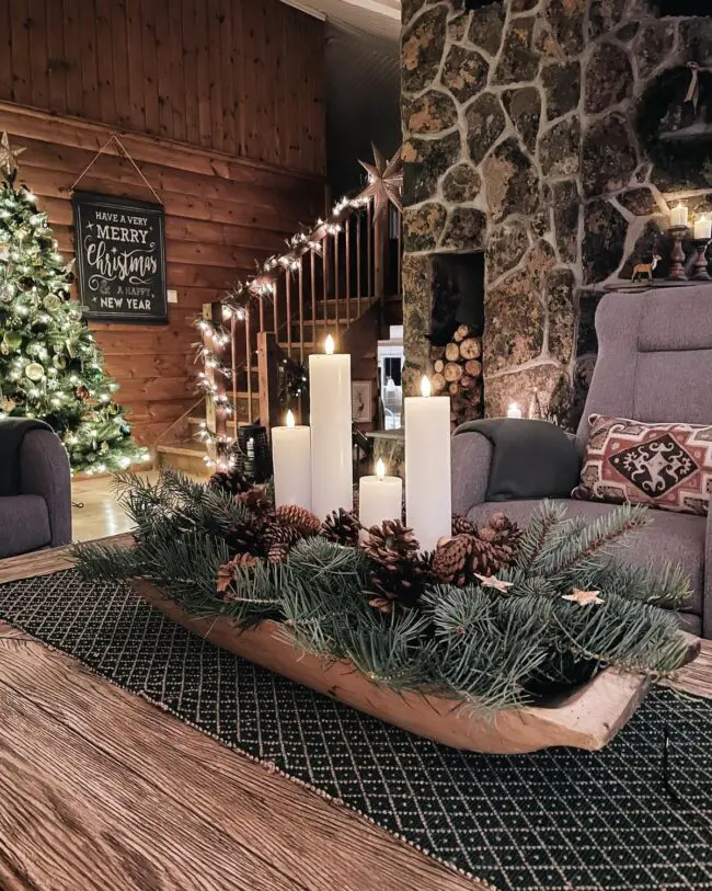 A Pinecone & Greenery Candlelit Centerpiece