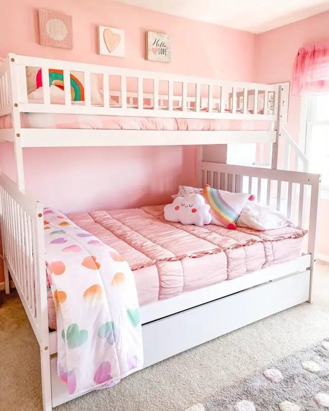 Charming Pink Bunk Bed for Girls