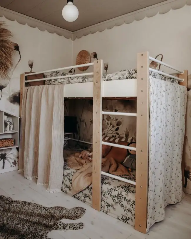 Charming Rustic Bunk Bed with Curtains