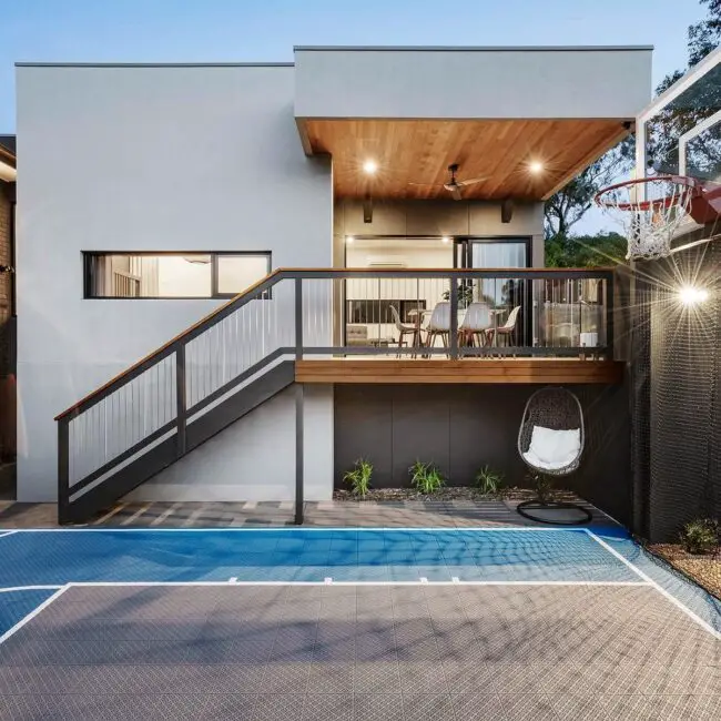 Modern Blue and Grey Court Integrated with Residential Design