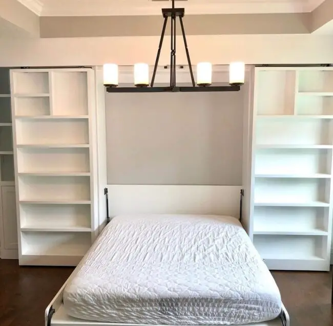 Streamlined White Murphy Bed with Integrated Shelving