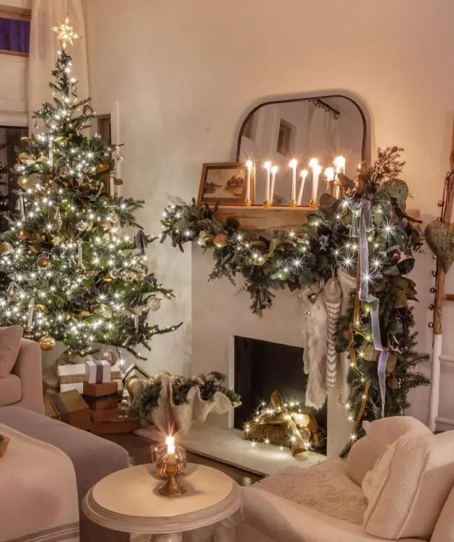 A Cozy Space with Soft Candlelight & Holiday Charm