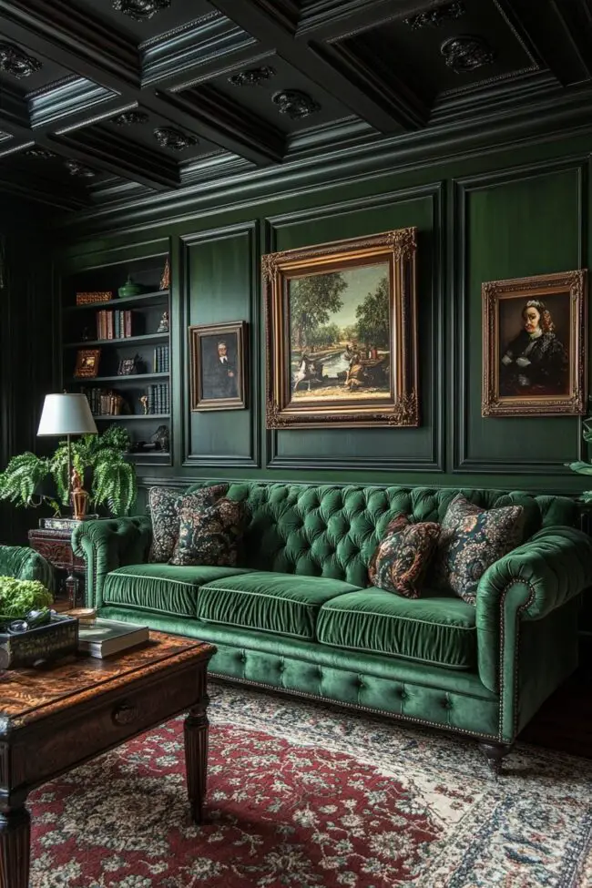 Rich Dark Green Velvet and Vintage Charm