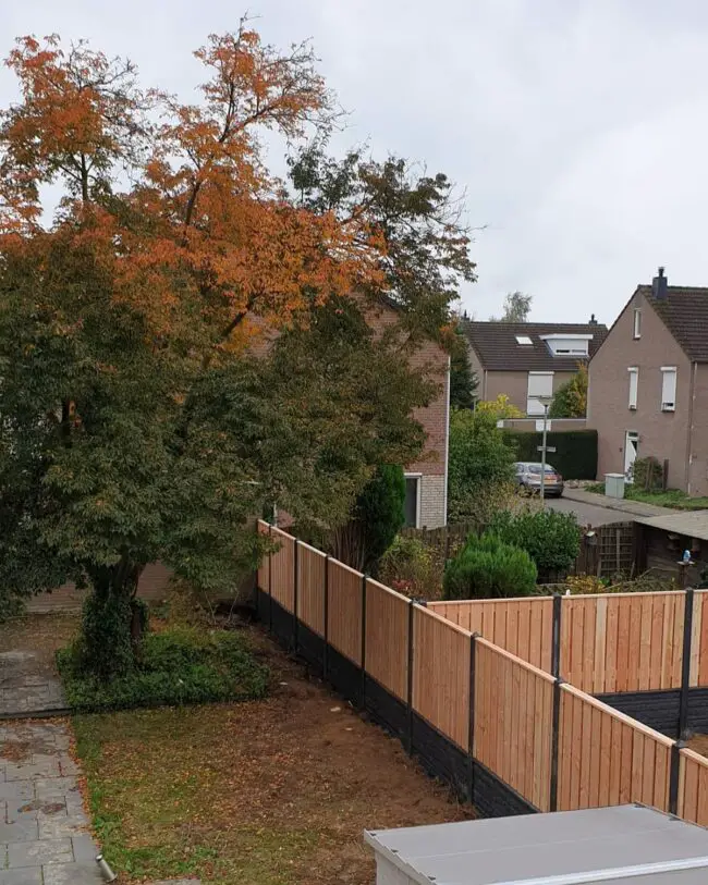 Striking Tall Wooden Fence with Dark Base