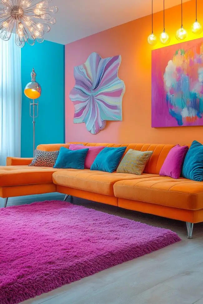 Electric Blue and Orange Living Room Delight