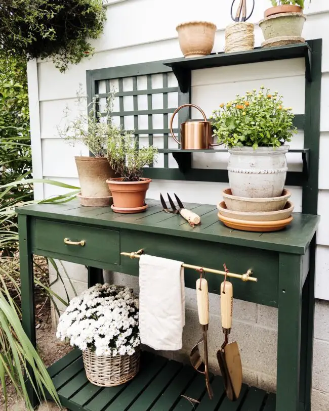 Timeless Green And Gold Potting Bench