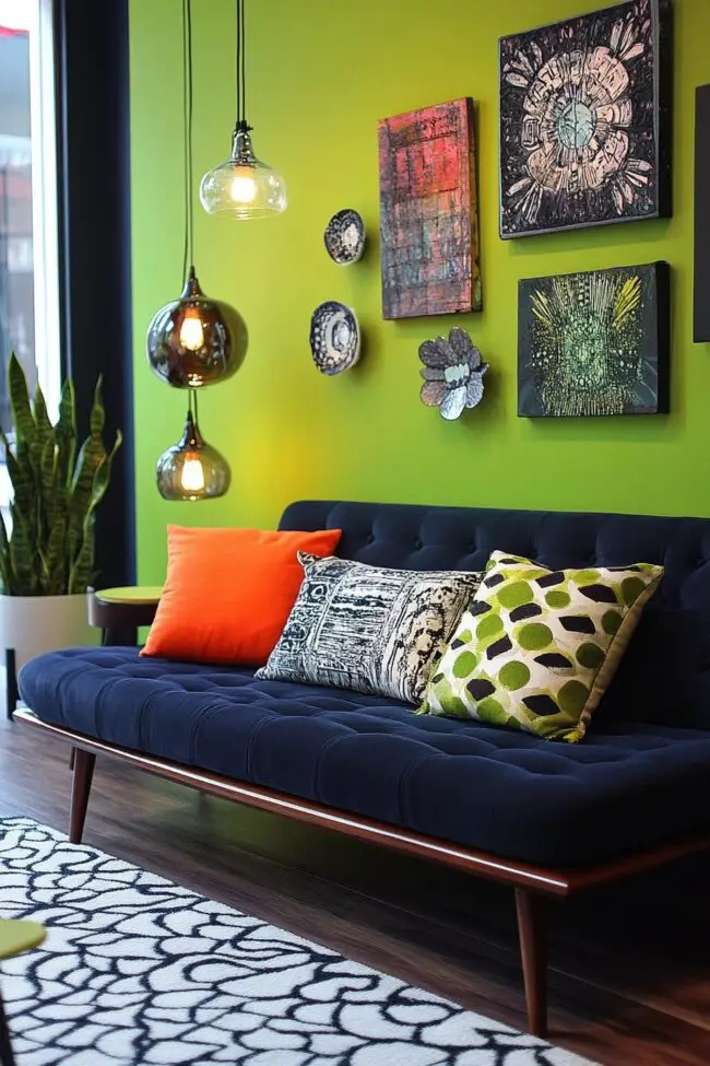 Energizing Green Oasis with Cozy Accents