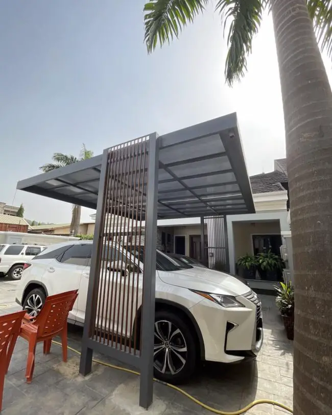 Carport With Vertical Slatted Wall Accents