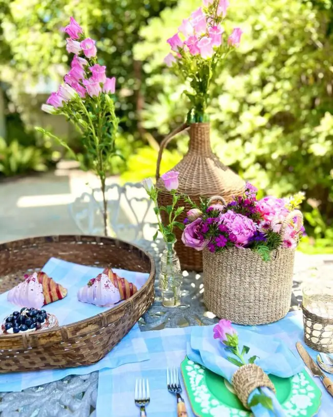 Charming Pink Wicker Garden Celebration Setup